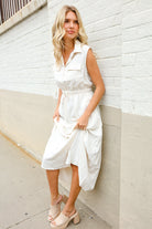 First Love Ivory Cotton Collar Drawstring Waist Fit & Flare Midi