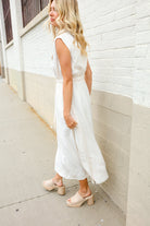 First Love Ivory Cotton Collar Drawstring Waist Fit & Flare Midi