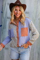 And The Why Lilac/Rust Plaid & Ditzy Floral Color Block Shirt Top