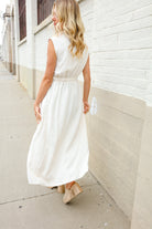 First Love Ivory Cotton Collar Drawstring Waist Fit & Flare Midi