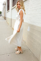 First Love Ivory Cotton Collar Drawstring Waist Fit & Flare Midi