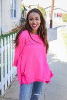 Haptics Be Bold Hot Pink Glitter Stud Scarf Hem Top Final Sale