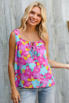 Haptics Fuchsia Square Neck Floral Bow Tie Top