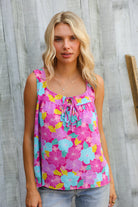 Haptics Fuchsia Square Neck Floral Bow Tie Top