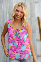 Haptics Fuchsia Square Neck Floral Bow Tie Top