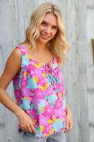 Haptics Fuchsia Square Neck Floral Bow Tie Top