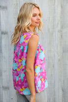 Haptics Fuchsia Square Neck Floral Bow Tie Top