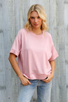 Haptics Oversized Knit French Terry Out Seam Overlock in Blush