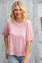Haptics Oversized Knit French Terry Out Seam Overlock in Blush