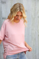 Haptics Oversized Knit French Terry Out Seam Overlock in Blush