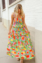 First Love Sunny Days Abstract Print Tiered Ruffle Smocked Sleeveless Maxi
