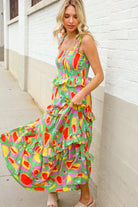 First Love Sunny Days Abstract Print Tiered Ruffle Smocked Sleeveless Maxi