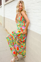 First Love Sunny Days Abstract Print Tiered Ruffle Smocked Sleeveless Maxi