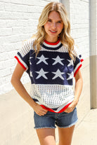 Haptics Stars & Stripe Dolman Sleeve Netted Sweater Top