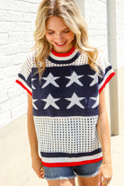 Haptics Stars & Stripe Dolman Sleeve Netted Sweater Top