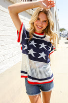 Haptics Stars & Stripe Dolman Sleeve Netted Sweater Top