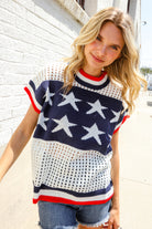 Haptics Stars & Stripe Dolman Sleeve Netted Sweater Top