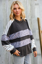 Haptics Charcoal & Ivory Oversized Paisley Floral Print Pullover