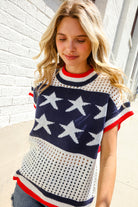 Haptics Stars & Stripe Dolman Sleeve Netted Sweater Top