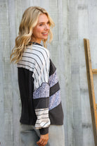 Haptics Charcoal & Ivory Oversized Paisley Floral Print Pullover