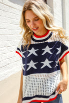 Haptics Stars & Stripe Dolman Sleeve Netted Sweater Top