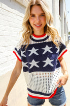 Haptics Stars & Stripe Dolman Sleeve Netted Sweater Top