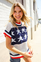 Haptics Stars & Stripe Dolman Sleeve Netted Sweater Top