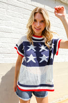 Haptics Stars & Stripe Dolman Sleeve Netted Sweater Top