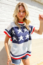 Haptics Stars & Stripe Dolman Sleeve Netted Sweater Top