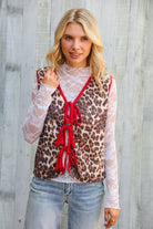 Haptics Leopard Vest with Front Bow Details