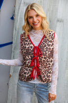 Haptics Leopard Vest with Front Bow Details