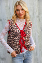 Haptics Leopard Vest with Front Bow Details