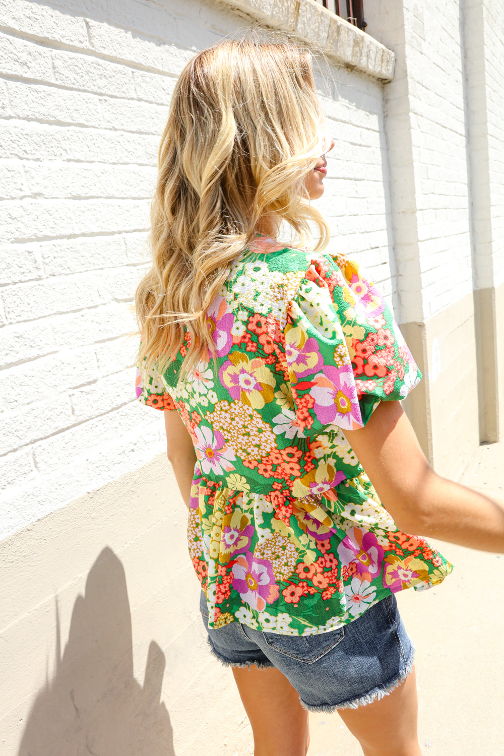 Haptics Green Floral Ribbon Tie Babydoll Top