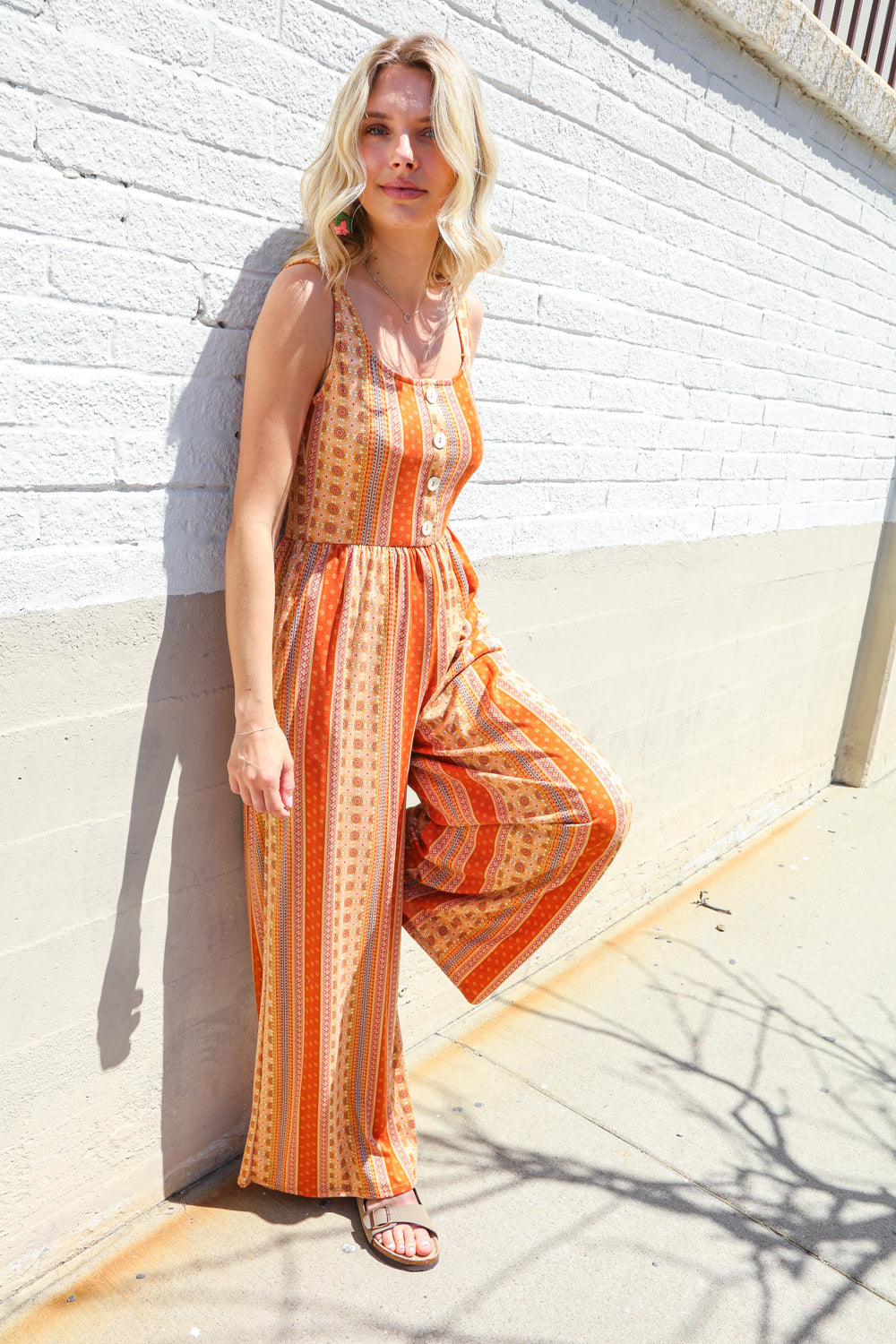 Haptics Boho Vibes Rust & Yellow Abstract Print Wide Leg Jumper