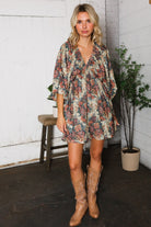Kori America Autumn Equinox Antique Rose Boho V Neck Dress