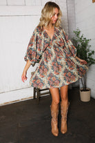 Kori America Autumn Equinox Antique Rose Boho V Neck Dress