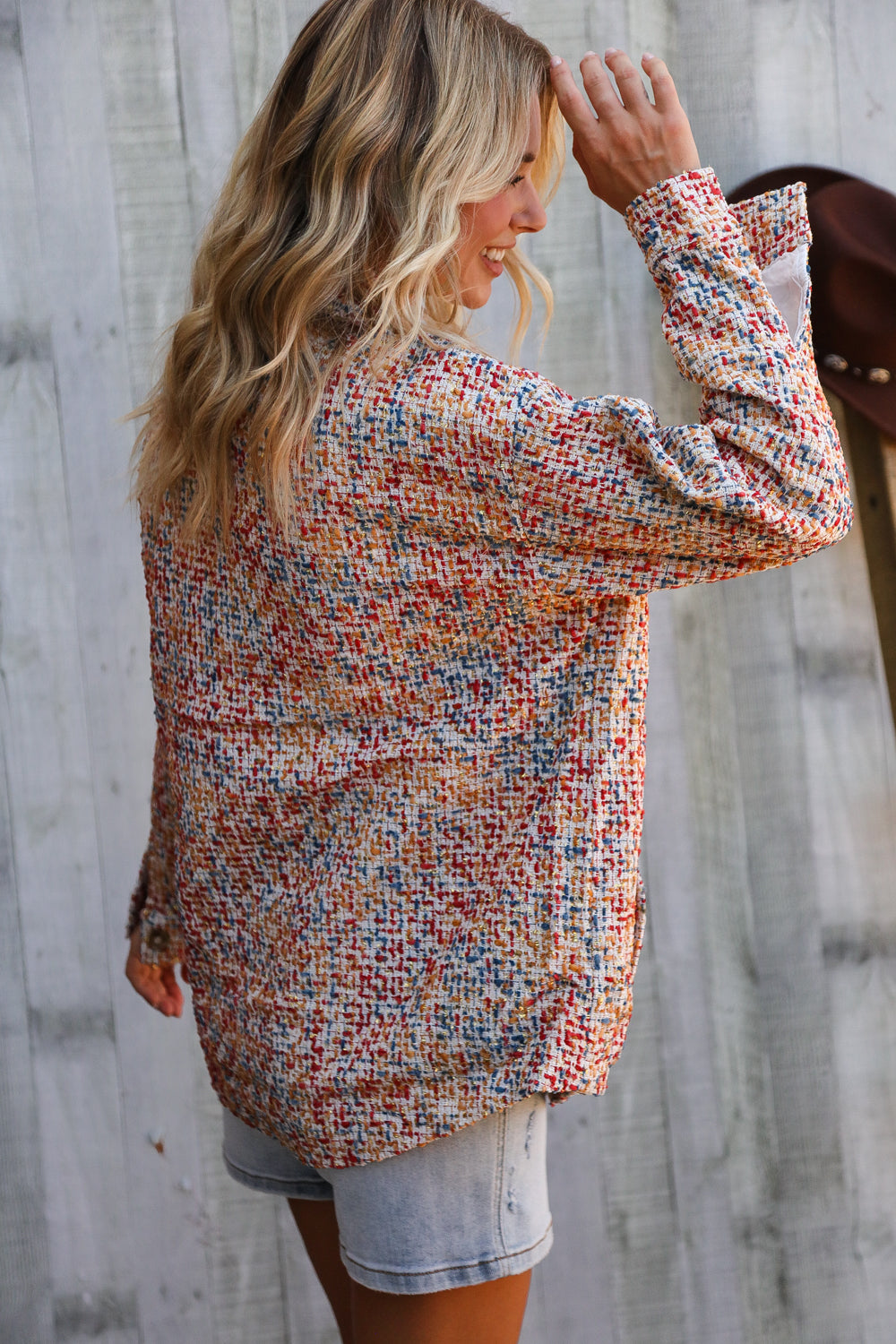 And The Why Multicolor Twill Long Sleeve Button-Down Shacket