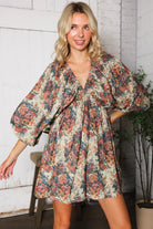 Kori America Autumn Equinox Antique Rose Boho V Neck Dress Large