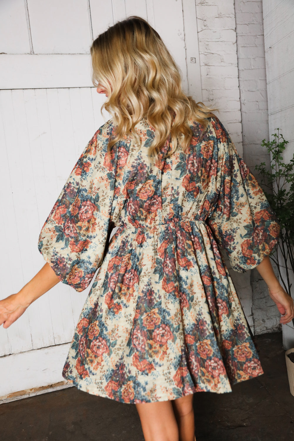 Kori America Autumn Equinox Antique Rose Boho V Neck Dress