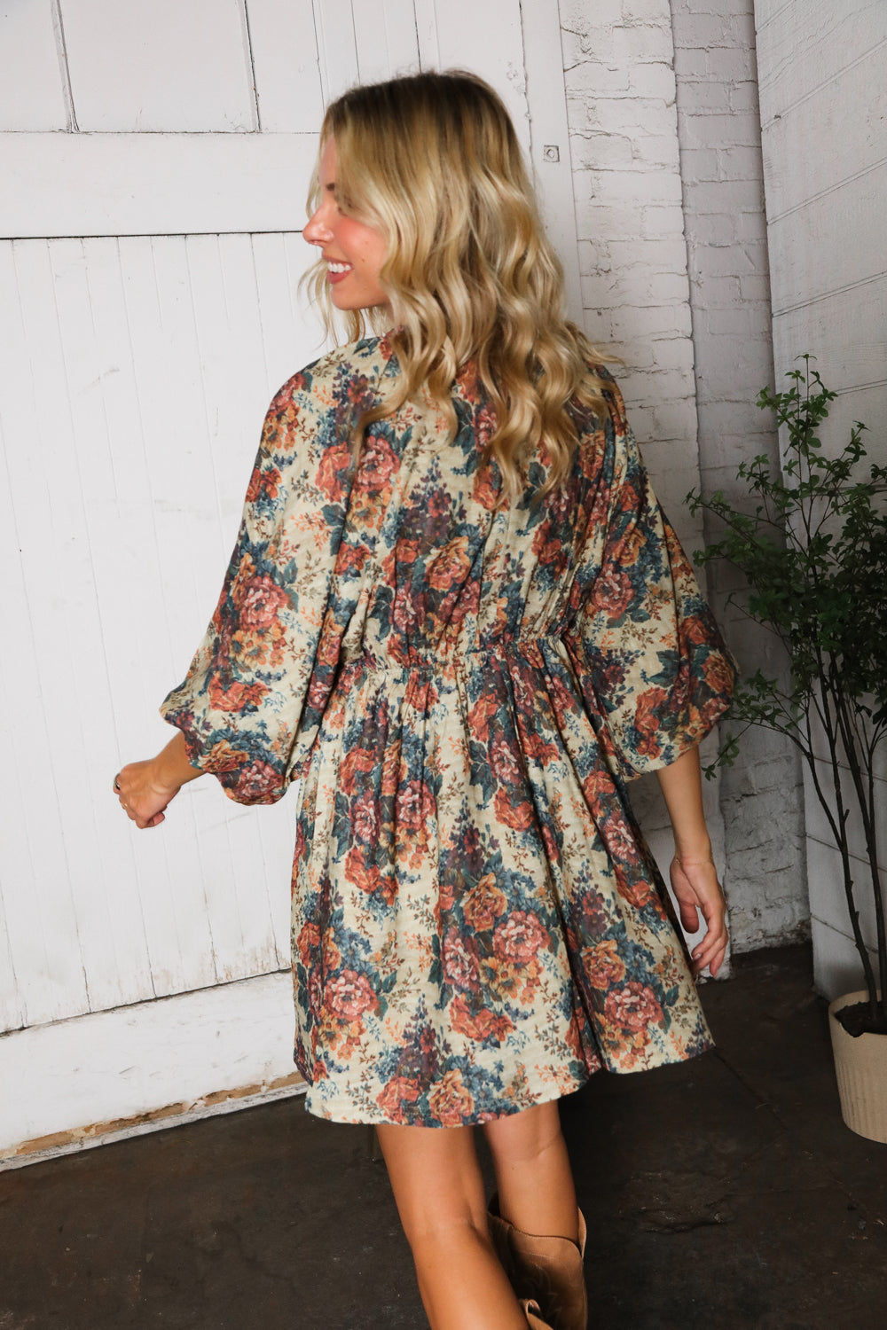 Kori America Autumn Equinox Antique Rose Boho V Neck Dress