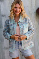 And The Why Put Together Turquoise Twill Banded Snap Button Jacket