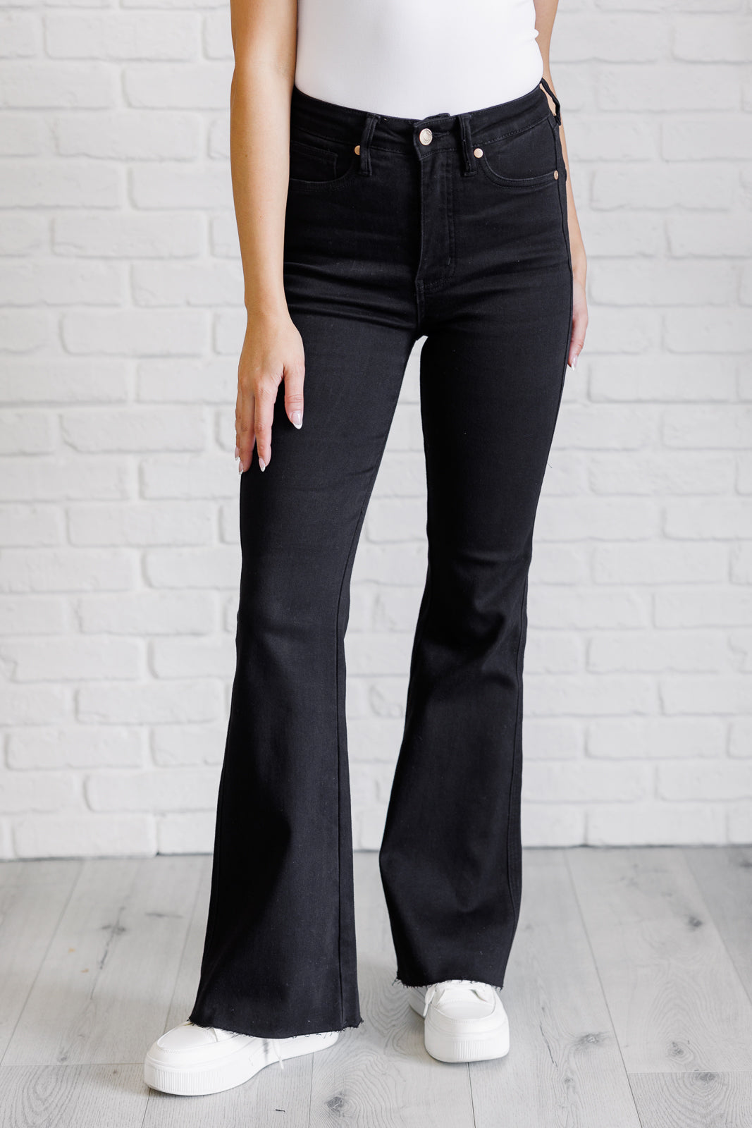 Judy Blue Etta High Rise Tummy Control Top Flare Jeans in Black Ave Shops