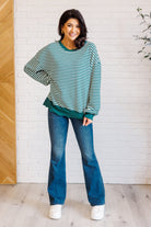 One Eleven North Too Good to be True Striped Drop Shoulder Top in Green Tops