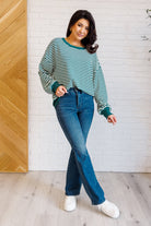 One Eleven North Too Good to be True Striped Drop Shoulder Top in Green Tops