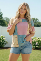 Haptics Patchwork Floral Waffle Knit Top