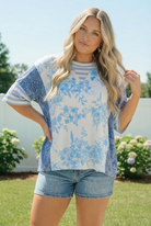 Haptics Blue Toile Mixed Print Oversized Tee