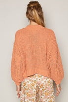 POL Coral Tangerine Mock Neck Cable Knit Sweater Trendsi