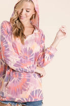 BiBi Circular Tie Dye Print Terry Hoodie with Kangaroo Pocket