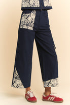 Davi & Dani Lace Applique Wide Leg Dark Washed Jeans Jeans