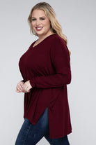 Zenana Plus Size Dolman Sleeve V-Neck Side Slit Hi-Low Hem Top ZENANA